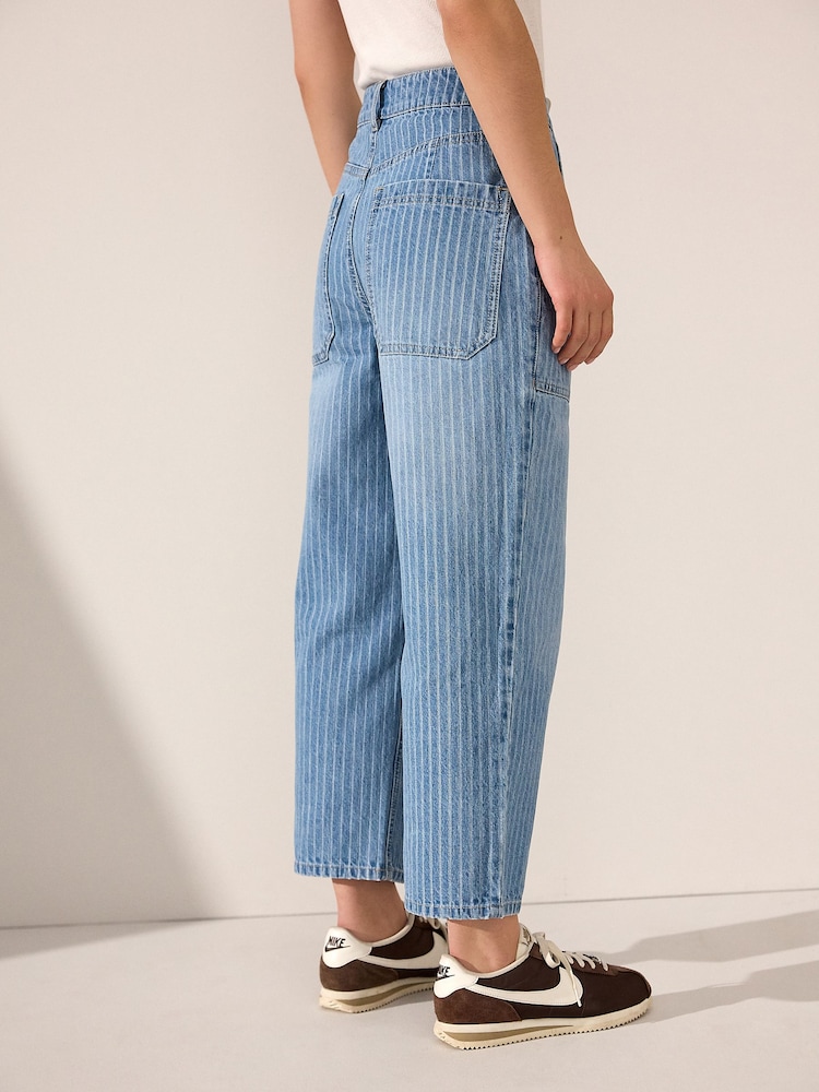 Bleu moyen - 100% coton Rayure Raccourci Large Jeans - Image 4 of 5