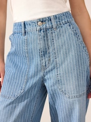 Mid Blue 100% Cotton Stripe Cropped Wide leg Jeans - Image 5 of 5