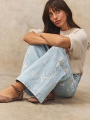 Bleach 100% Cotton Embroidered Wide Leg Jeans - Image 1 of 8