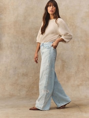 Bleach 100% Cotton Embroidered Wide Leg Jeans - Image 2 of 8