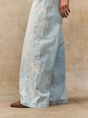 Bleach 100% Cotton Embroidered Wide Leg Jeans - Image 5 of 8