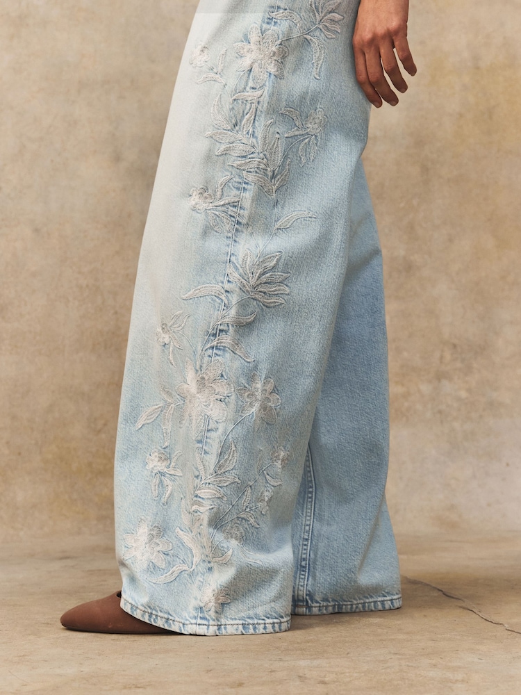 Bleach 100% Cotton Embroidered Wide Leg Jeans - Image 5 of 8