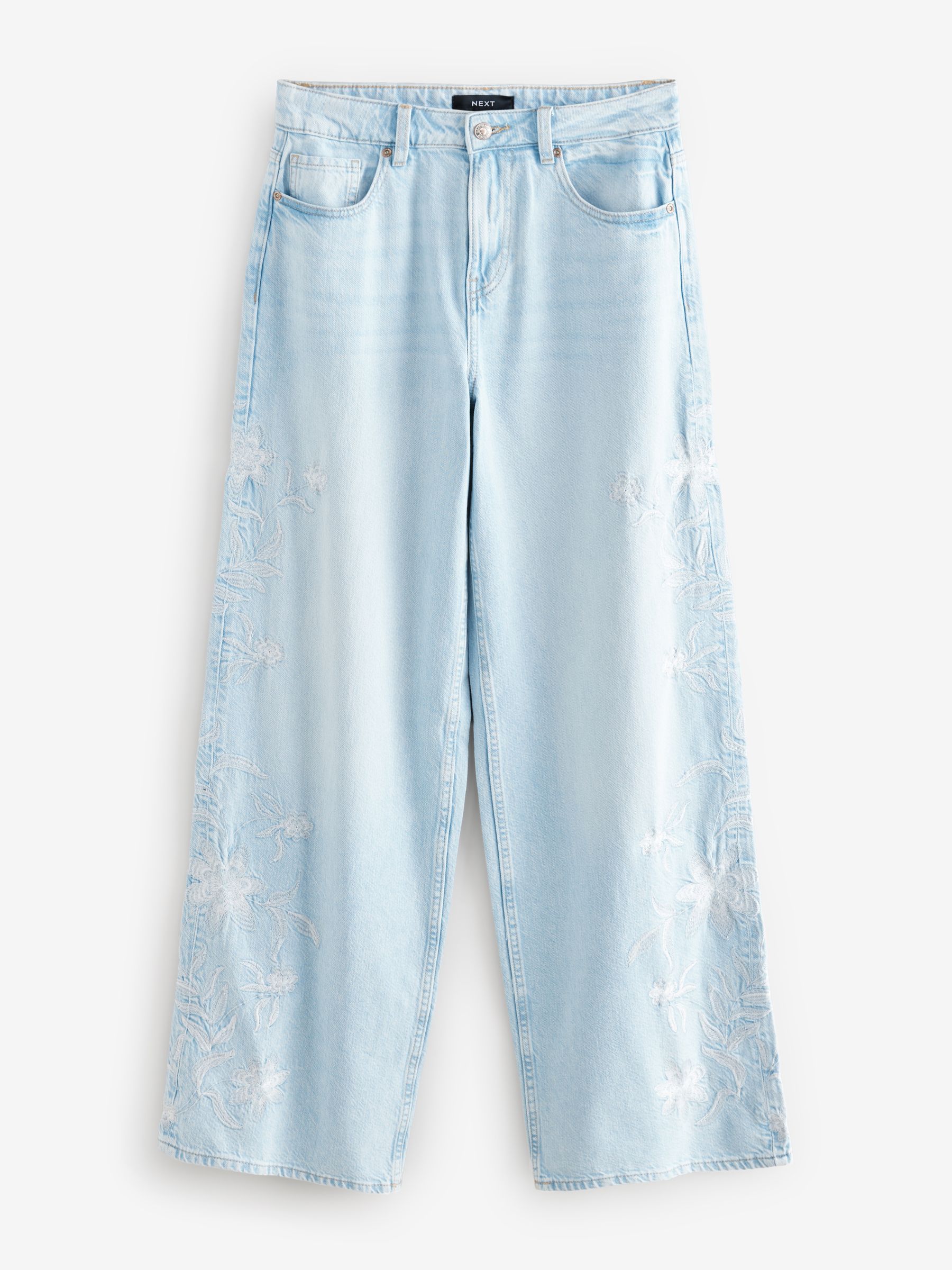 Buy Bleach 100% Cotton Embroidered Wide Leg Jeans from Next USA Buy Bleach 100% Cotton Embroidered Wide Leg Jeans from Next USA