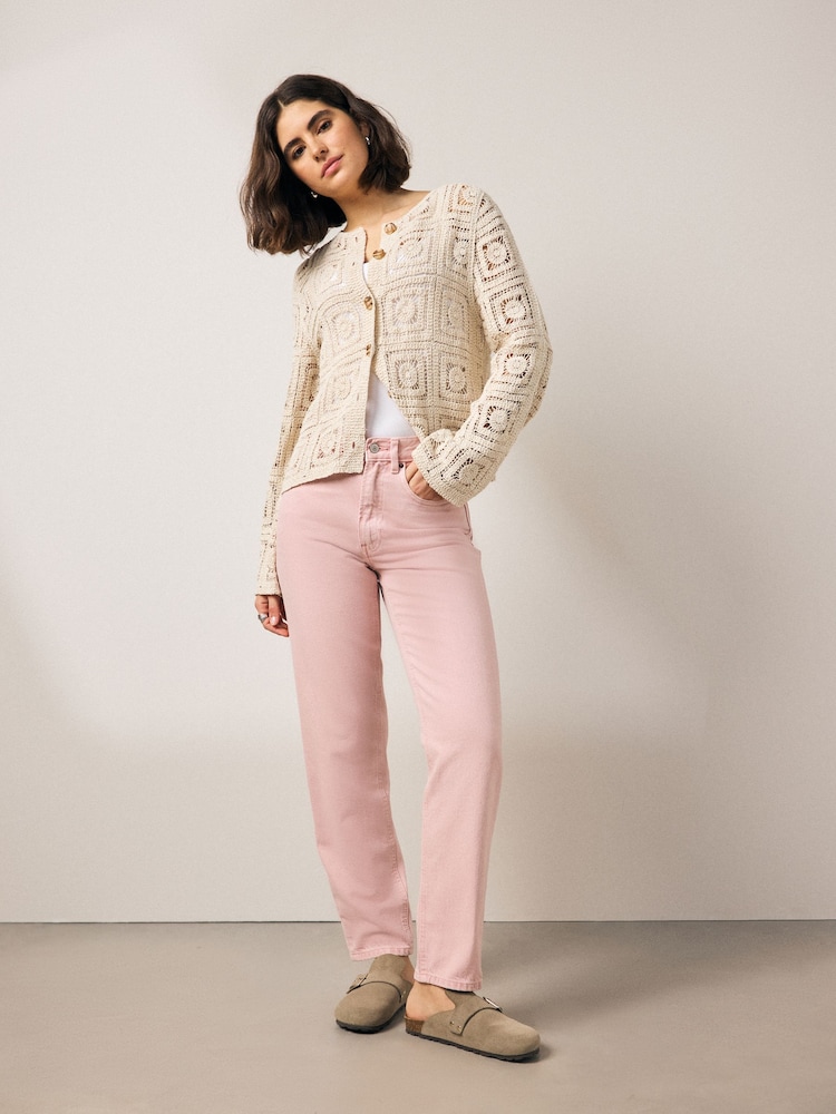 Pink 100% Cotton Column Mom Jeans - Image 1 of 8