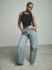 Bleach Denim Hourglass Darted Knee Barrel 100% Cotton Jeans - Image 1 of 8
