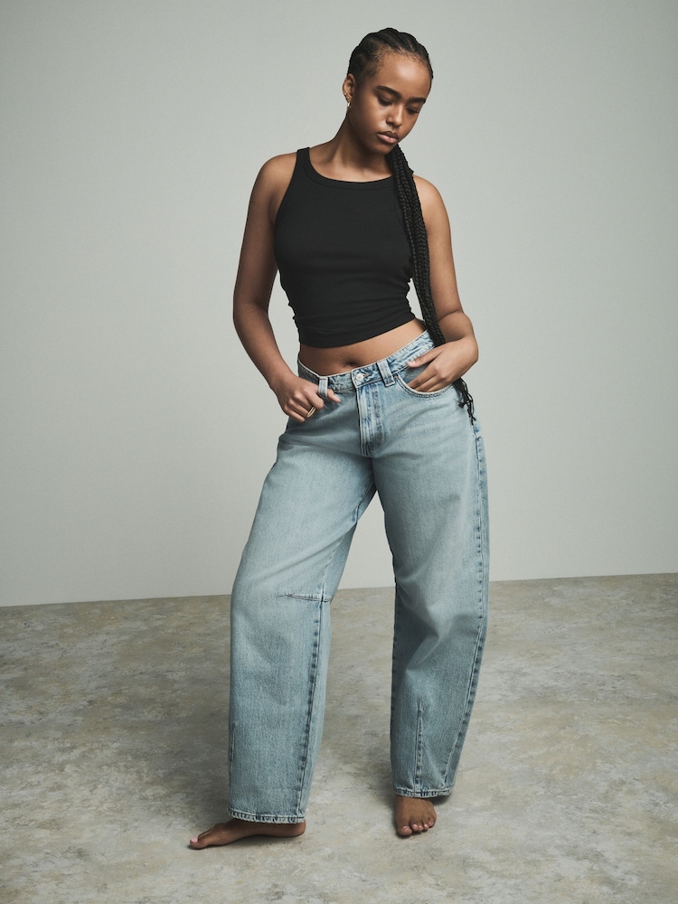 Bleach Denim Hourglass Darted Knee Barrel 100% Cotton Jeans - Image 1 of 8