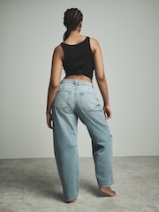 Bleach Denim Hourglass Darted Knee Barrel 100% Cotton Jeans - Image 2 of 8