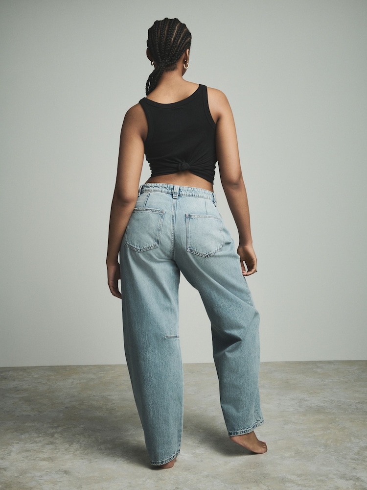 Bleach Denim Hourglass Darted Knee Barrel 100% Cotton Jeans - Image 2 of 8
