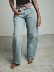 Bleach Denim Hourglass Darted Knee Barrel 100% Cotton Jeans - Image 3 of 8