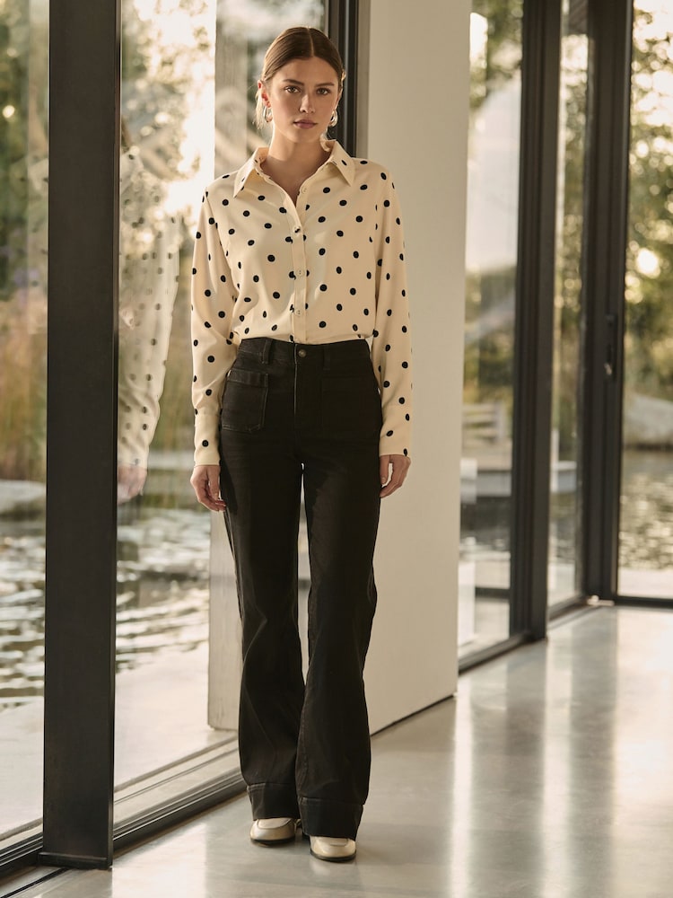 Black Patch Pocket Wide Leg Jeans - Image 1 of 6