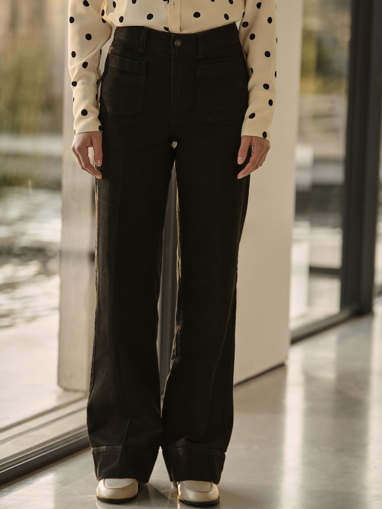 Black Patch Pocket Wide Leg Jeans - Image 3 of 6
