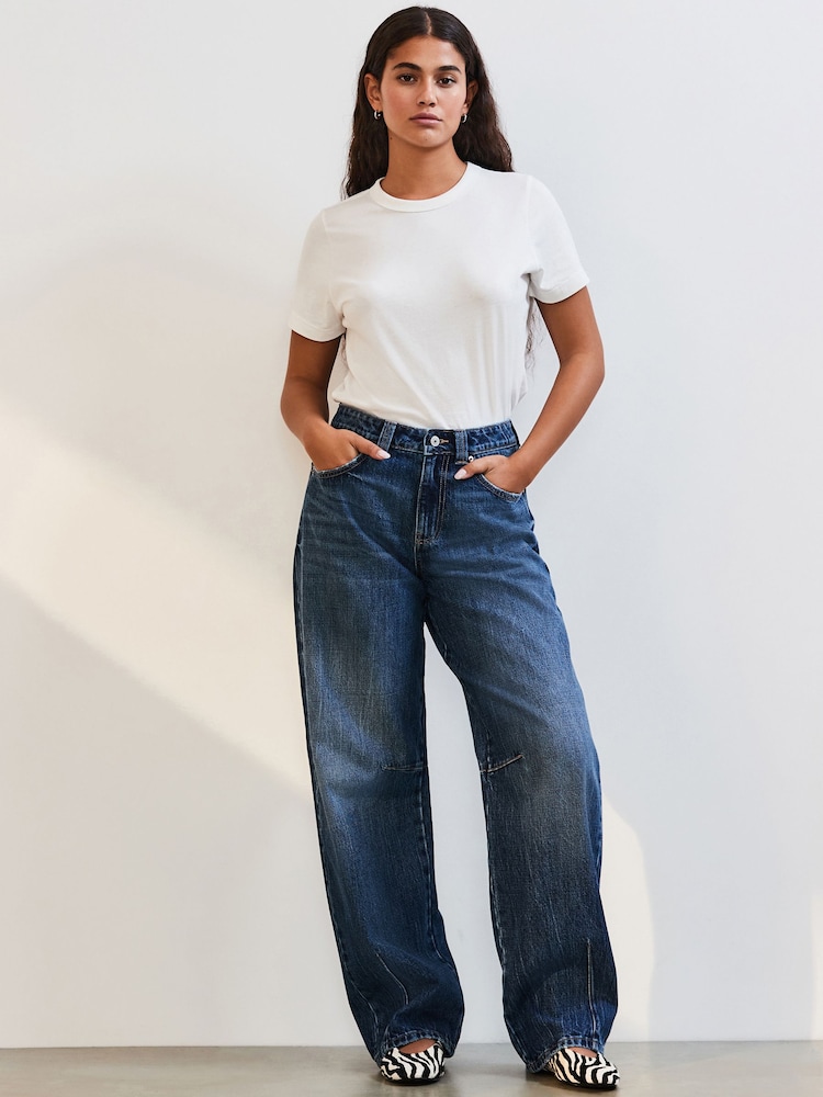 Dark Blue Darted Knee Barrel 100% Cotton Jeans - Image 1 of 8