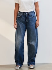 Dark Blue Darted Knee Barrel 100% Cotton Jeans - Image 2 of 8