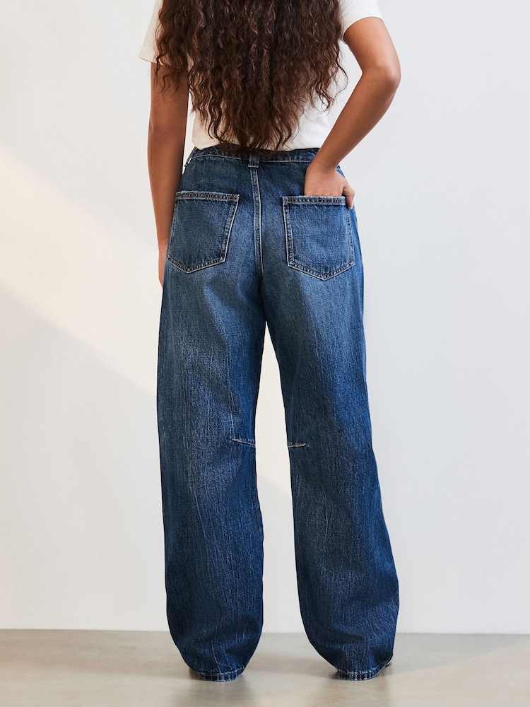 Dark Blue Darted Knee Barrel 100% Cotton Jeans - Image 3 of 8