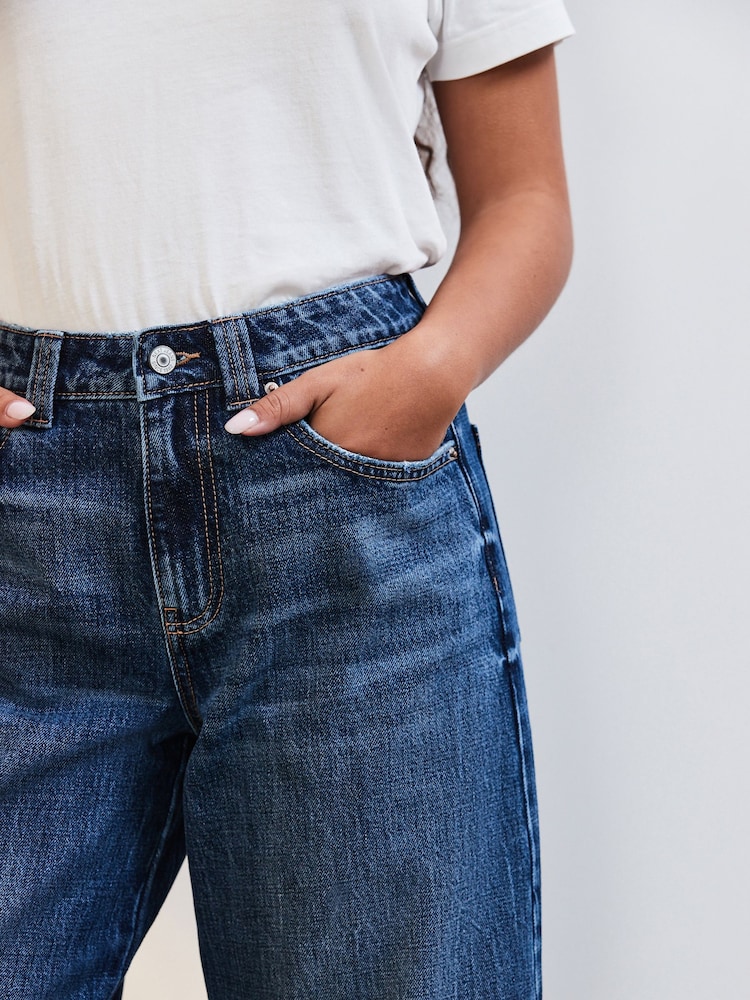 Dark Blue Darted Knee Barrel 100% Cotton Jeans - Image 4 of 8