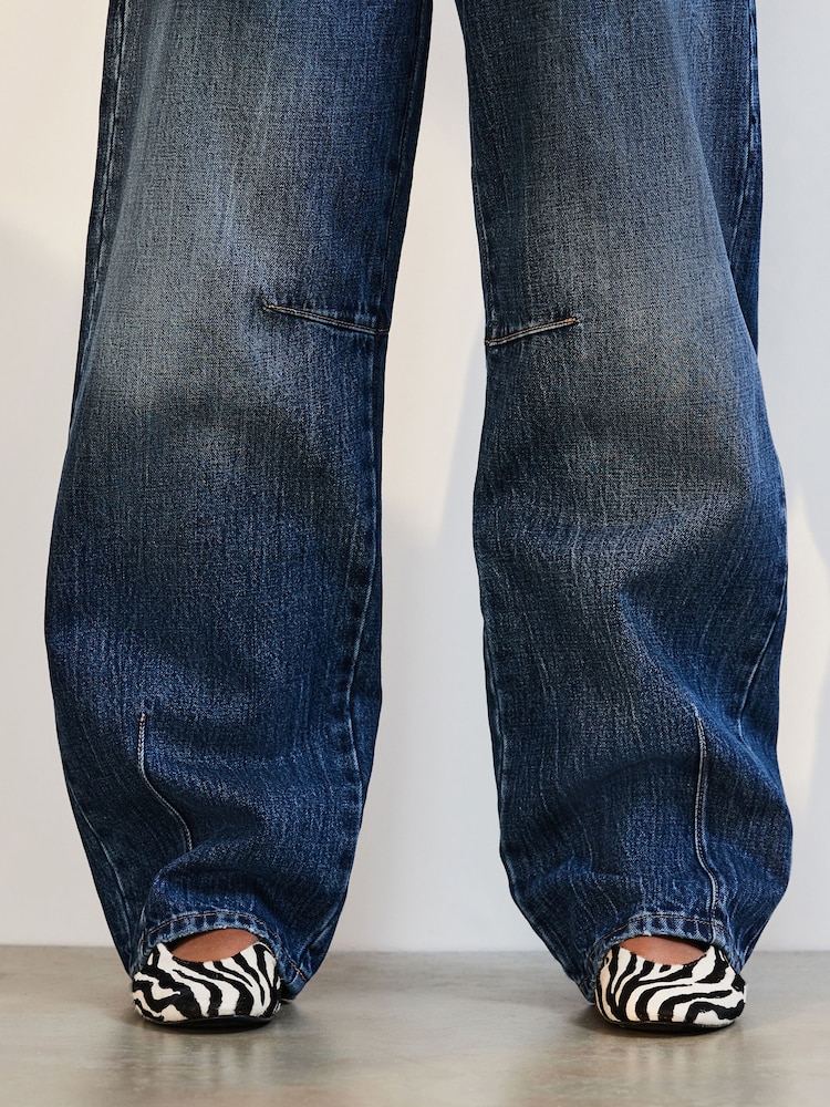 Dark Blue Darted Knee Barrel 100% Cotton Jeans - Image 5 of 8
