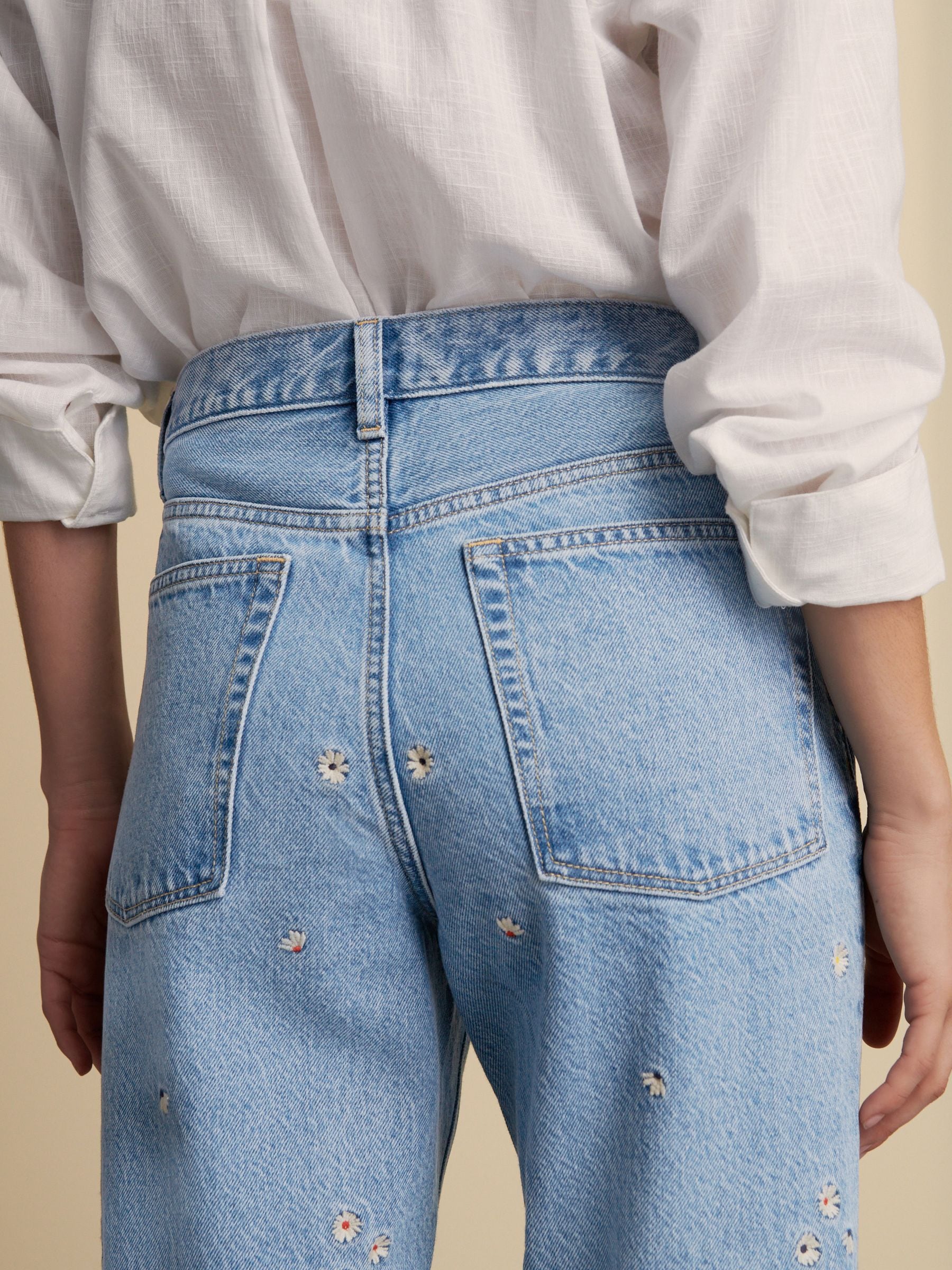 Buy Embroidered Floral Blue 100% Cotton Column Mom Jeans from Next