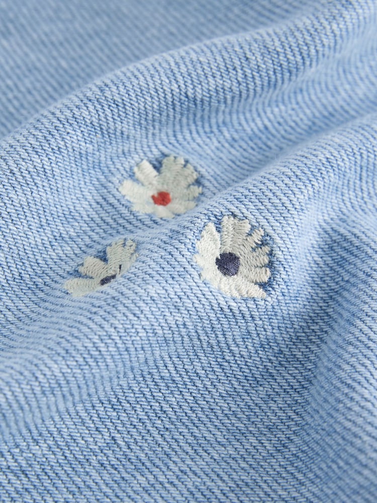 Embroidered Floral Blue - 100% katoenen mom jeans met rechte pijpen - Image 7 of 8