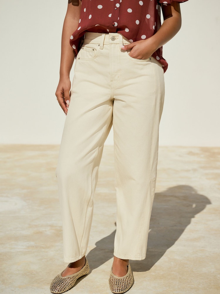 Ecru 100% Cotton Arched Barrel Jeans - Image 3 of 8