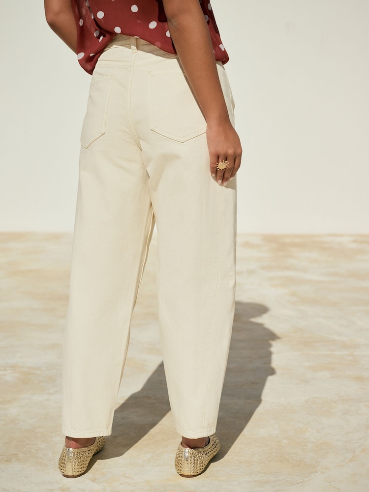 Ecru 100% Cotton Arched Barrel Jeans - Image 4 of 8