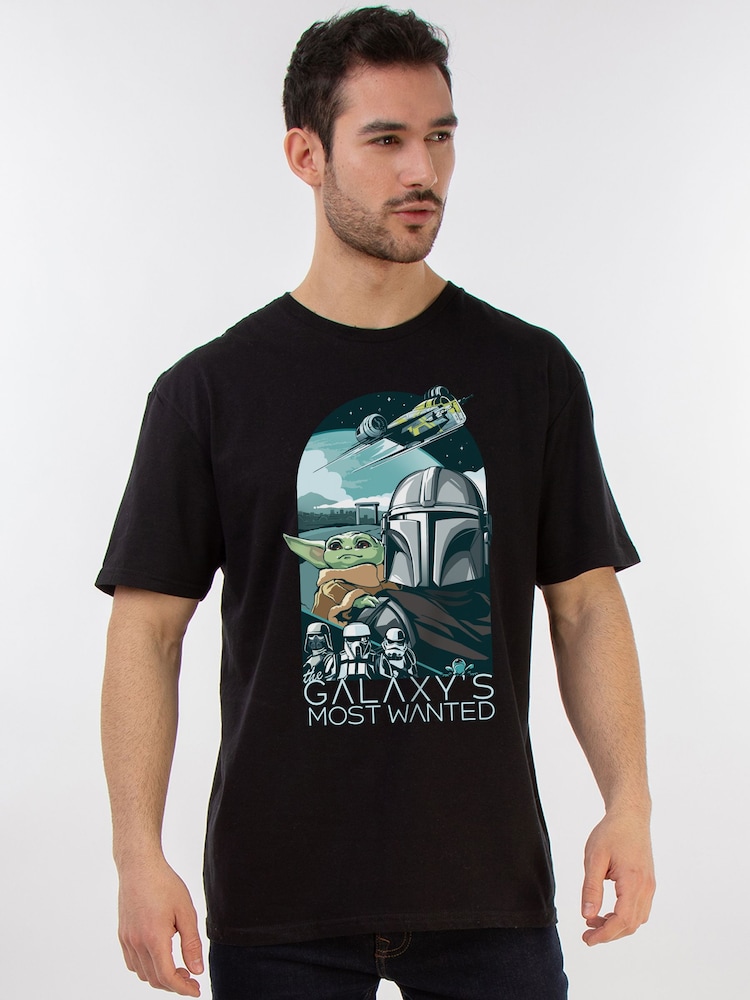 Brands In Black Star Wars Mandalorian & Grogu Galaxy T-Shirt - Image 1 of 5