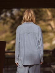 Rayure bleu moyen - Chemise légère en jean 100% coton - Image 3 de 7