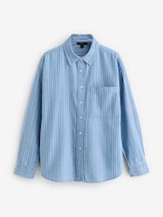 Rayure bleu moyen - Chemise légère en jean 100% coton - Image 5 de 7