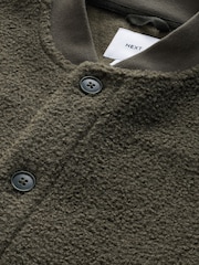 Khaki Green Borg Fleece Button Through Cardigan Shacket - Image 10 of 10