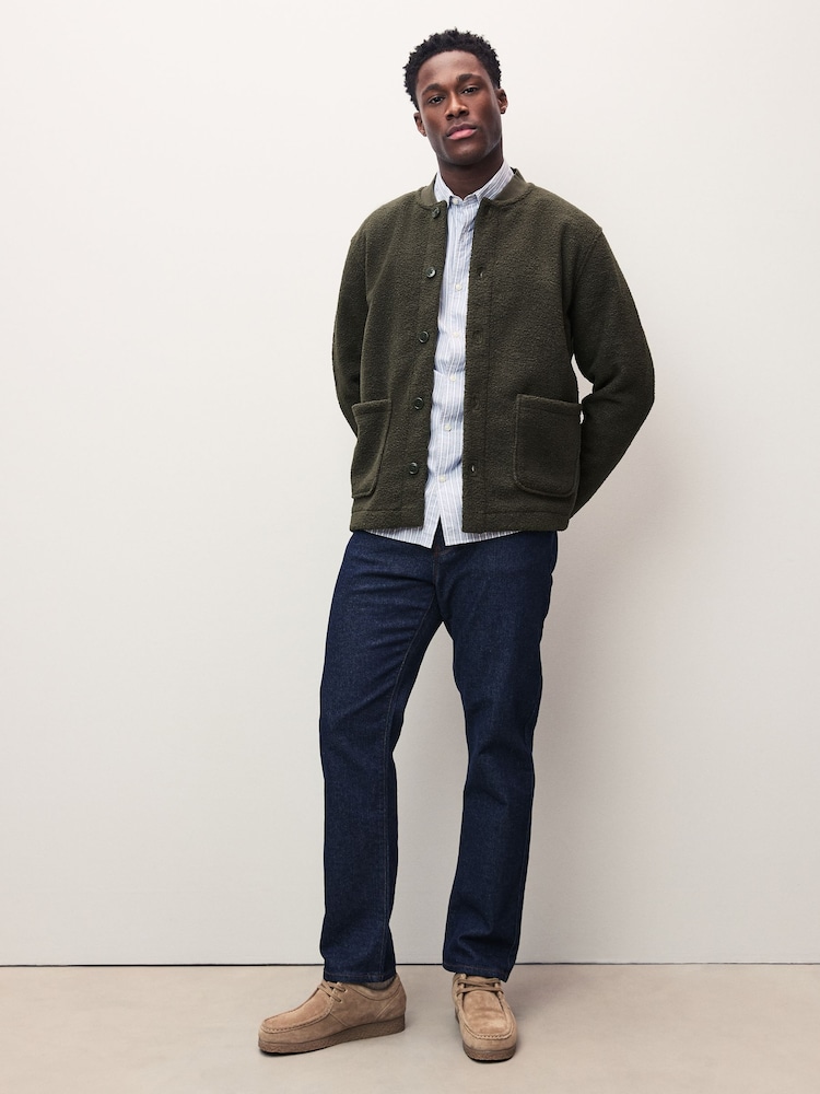 Khaki Green Borg Fleece Button Through Cardigan Shacket - Image 2 of 10