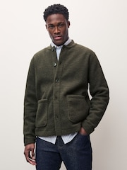 Khaki Green Borg Fleece Button Through Cardigan Shacket - Image 3 of 10