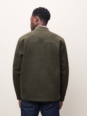 Khaki Green Borg Fleece Button Through Cardigan Shacket - Image 4 of 10