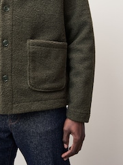 Khaki Green Borg Fleece Button Through Cardigan Shacket - Image 5 of 10