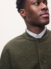 Khaki Green Borg Fleece Button Through Cardigan Shacket - Image 6 of 10