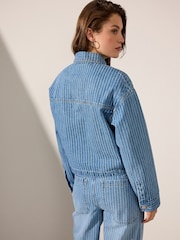 Mid Blue 100% Cotton Stripe Denim Shacket - Image 2 of 8