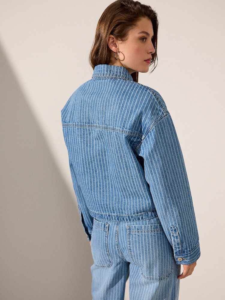 Mid Blue 100% Cotton Stripe Denim Shacket - Image 2 of 8