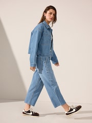 Mid Blue 100% Cotton Stripe Denim Shacket - Image 4 of 8