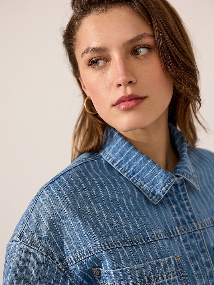 Bleu moyen - Veste Denim 100% coton Rayure - Image 5 of 8