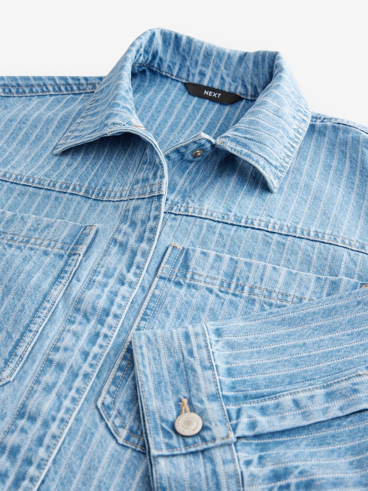 Mid Blue 100% Cotton Stripe Denim Shacket - Image 8 of 8