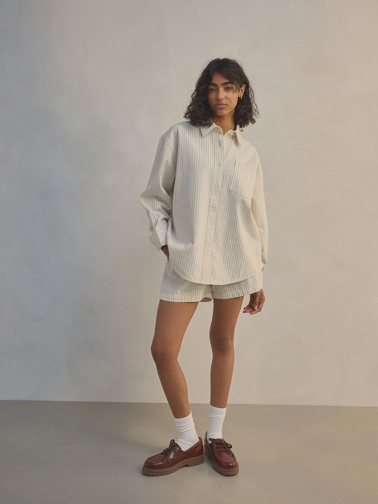 White Stripe Relaxed Denim Shirt - Image 2 of 8