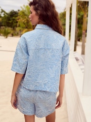 Leaf Jacquard 100% Cotton Cropped Denim Shirt - Image 3 of 8