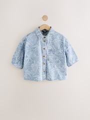 Leaf Jacquard 100% Cotton Cropped Denim Shirt - Image 6 of 8