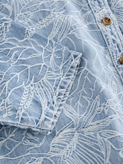 Leaf Jacquard 100% Cotton Cropped Denim Shirt - Image 8 of 8