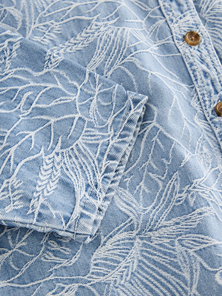 Leaf Jacquard 100% Cotton Cropped Denim Shirt - Image 8 of 8