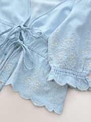 Blue Embroidered 100% Cotton Tie Front Lightweight Denim Top - Image 7 of 8