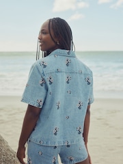 Bleach Wash Floral Embroidered Denim 100% Cotton Shirt - Image 4 of 5