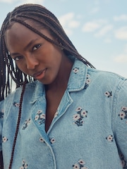 Bleach Wash Floral Embroidered Denim 100% Cotton Shirt - Image 5 of 5