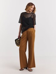 JD Williams Black Short Sleeve Lace Top With Cami - Image 3 of 4
