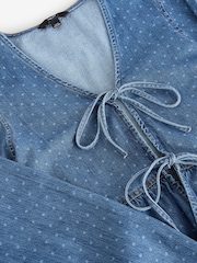 Blue Polkadot Tie Front 100% Cotton Smock Blouse - Image 7 of 7