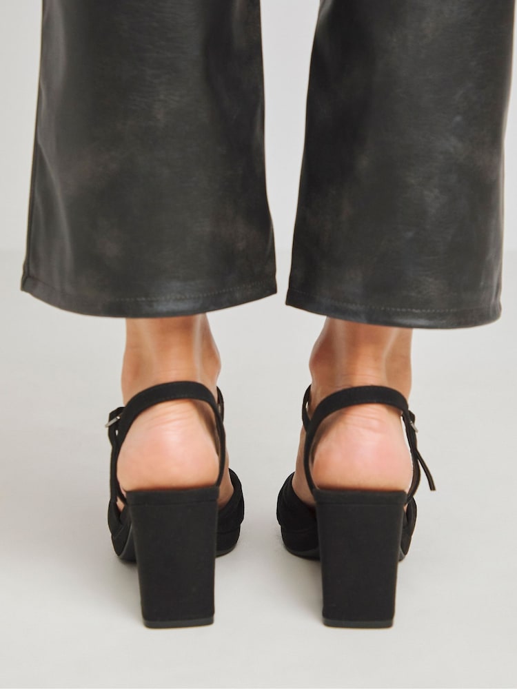 JD Williams Black Strappy Platform Sandals in Extra Wide Fit - Image 2 of 5