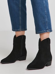 JD Williams Black Classic Suede Western Ankle Boots In Extra Wide Fit - Image 1 of 3